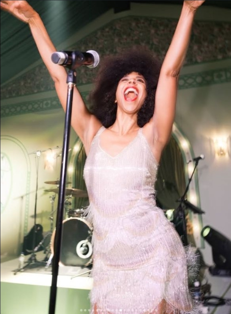 Live vocalist performing under stage lighting