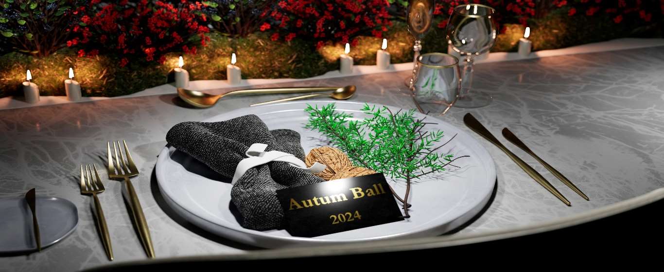 Unreal Engine render of a candlelit table place setting